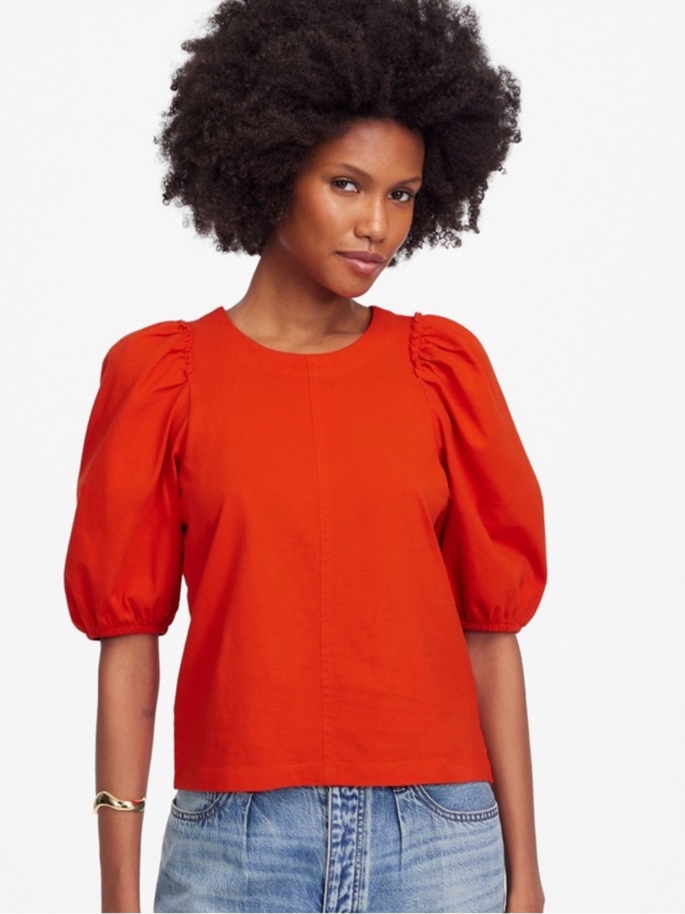 Madewell Puff Sleeve Cotton Tee Flame Red Womens Small